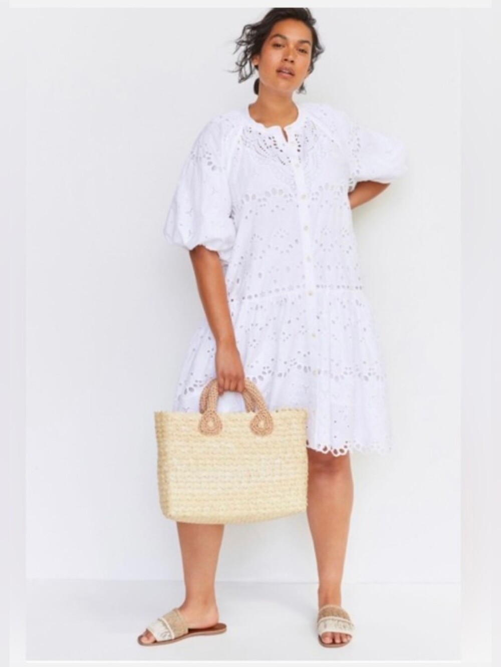 Anthropologie Tallulah Eyelet Mini Dress | HTF White 100% Cotton , size XS